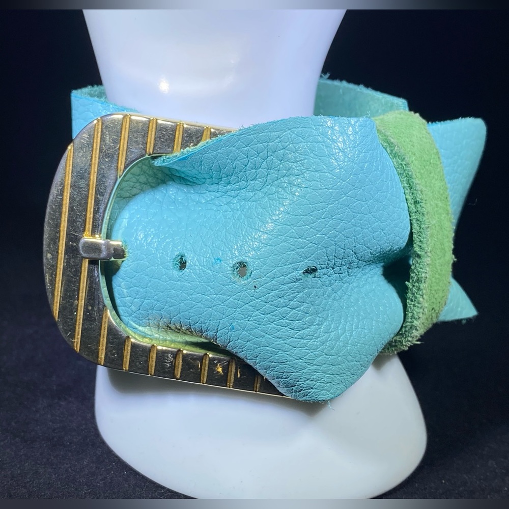 Turquoise and Green Leather Cuff Bracelet